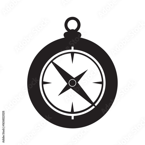 Antique Pocket Compass with Needle Silhouette Art