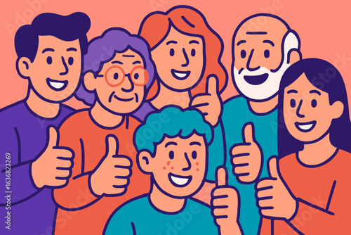 Various cartoon characters depicting young adults and seniors exhibiting a range of positive and negative emotions through gestures
