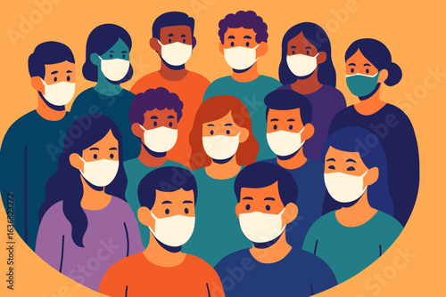 A varied group of people wear medical masks for protection against the coronavirus epidemic