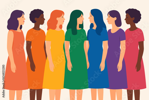 Illustration of diverse crowd comprising various races and body types, representing social diversity in modern society, created in hand drawn vector style