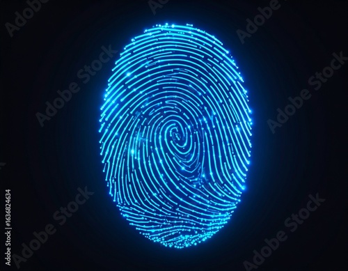 Wallpaper Mural A glowing blue digital fingerprint on a dark background representing biometric security and identity. Torontodigital.ca
