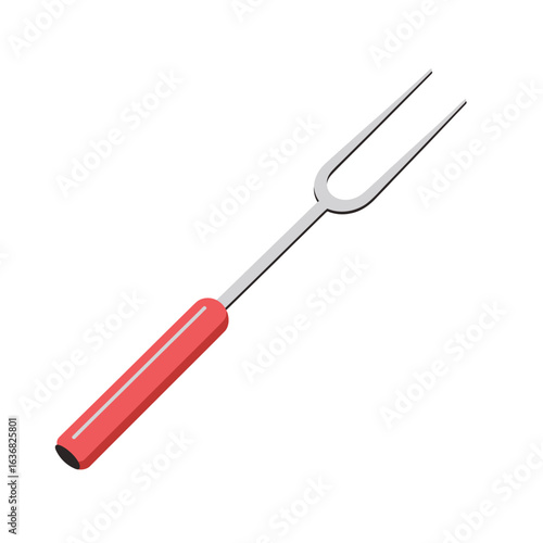 Extendable roasting fork with red handle for barbecue and campfire cooking