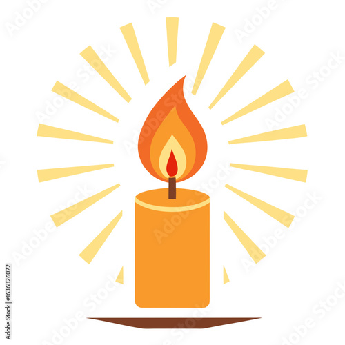 Burning Candle with Radiant Rays Vector for Hope and Memory Symbolism