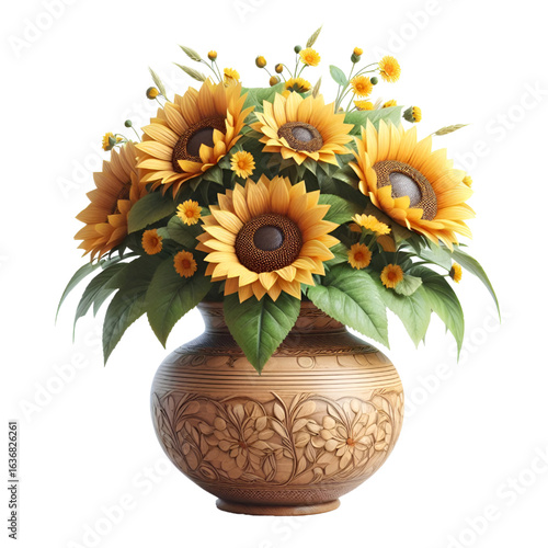 Sunflower vase isolated on white background