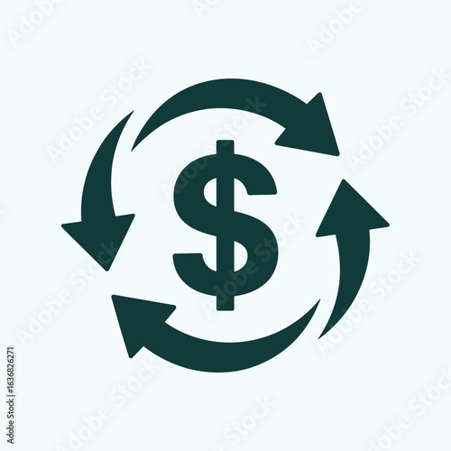 Dollar sign surrounded by a circular arrow recycling symbol