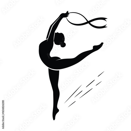 Silhouette of a rhythmic gymnast performing with a ribbon