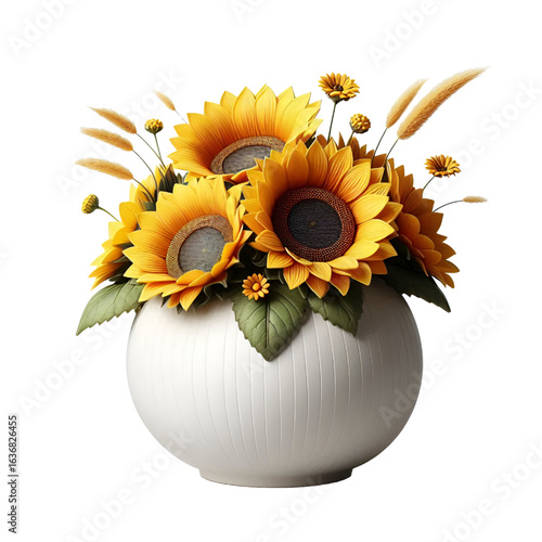 Sunflower vase isolated on white background