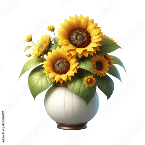 Sunflower vase isolated on white background