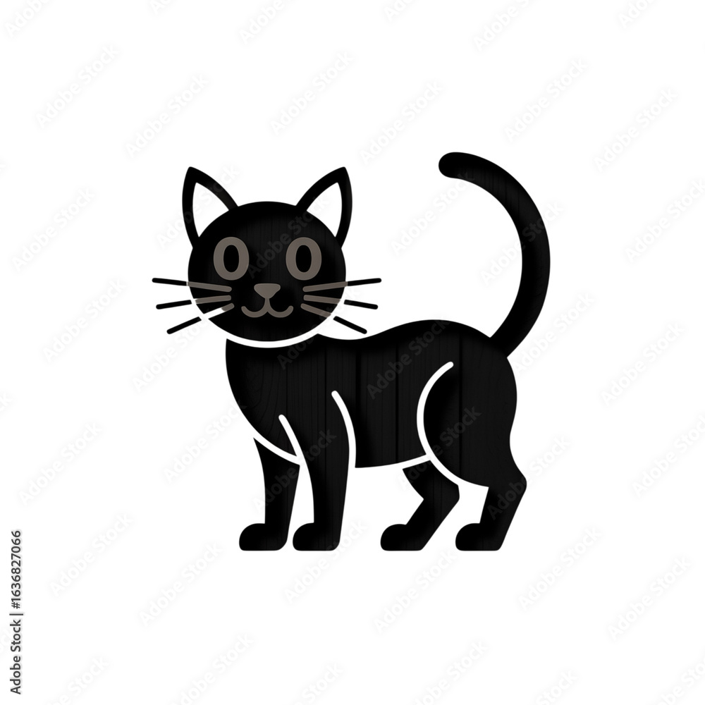 Obraz premium Playful Black Cat Illustration on Checkered Background, Whimsical Halloween Cat Design on Decorative Backdrop