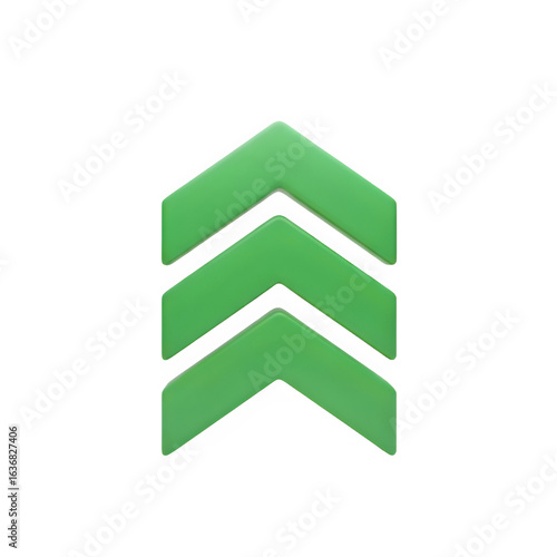 Triple Green Chevron Up Arrow;  Modern, Minimalist, Positive Growth Icon.