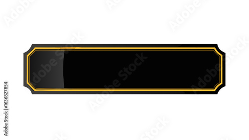 Illustration of a black rectangle with gold trim and rounded corners on a white background plane view