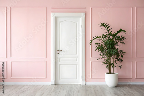 empty pink room with door in home