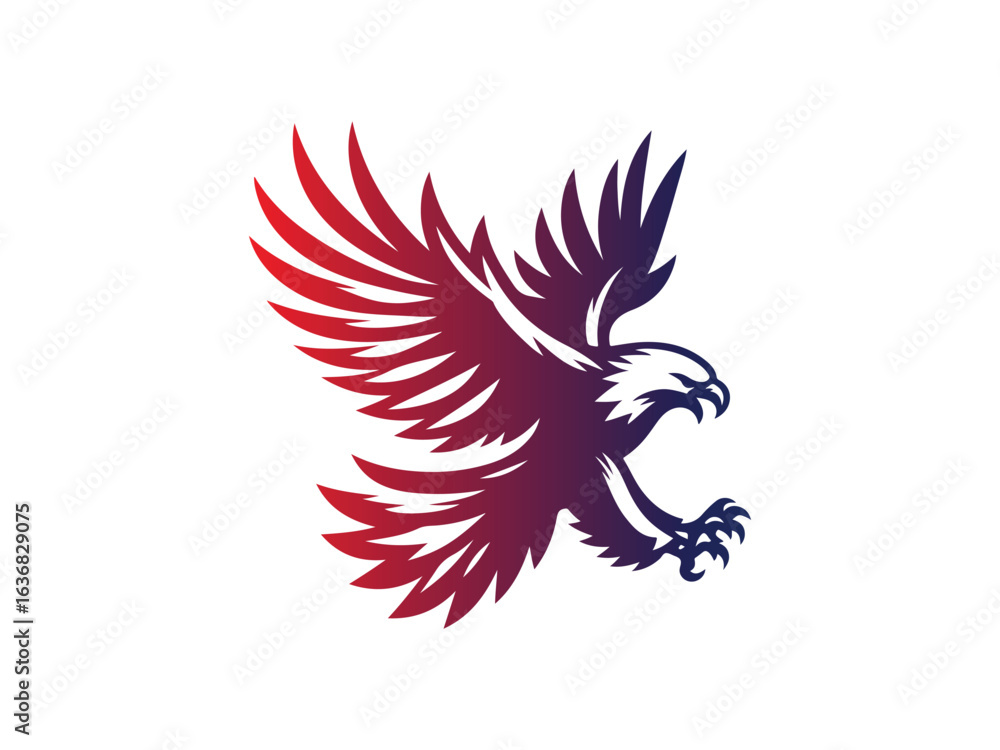 Fototapeta premium Black Silhouette of Flying Eagle Vector Illustration