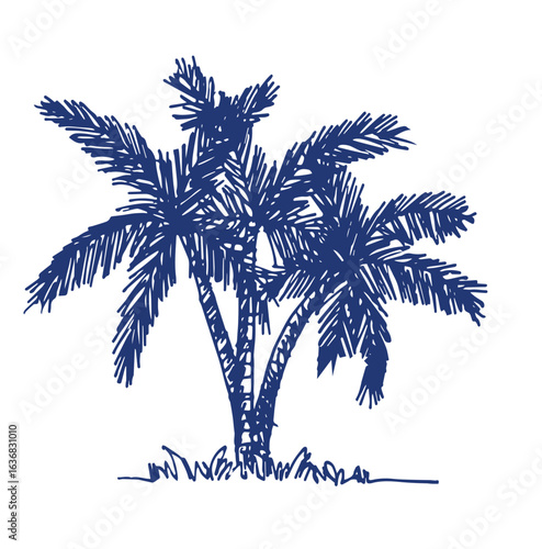 Hand drawn palm trees black ink sketch set. stock illustration