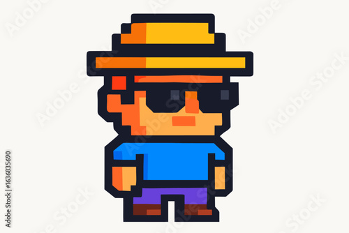A cute cartoon woman from One Piece wears a bikini as a one-piece swimming suit in a pixel art style depicting a summer beach vacation and relaxed lifestyle