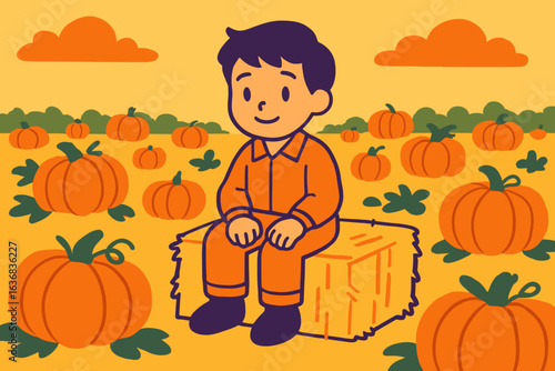 Autumnal Pumpkin Patch: Child in Costume and Scarecrow’ becomes ‘Harvest Scene: Youngster Dressed Up with a Straw-Stuffed Companion