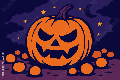 Vector illustration of a solitary adorable avatar dressed in a pumpkin costume
