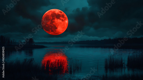 Wallpaper Mural Apocalyptic red moon hanging above frozen alien wasteland high resolution picture Torontodigital.ca