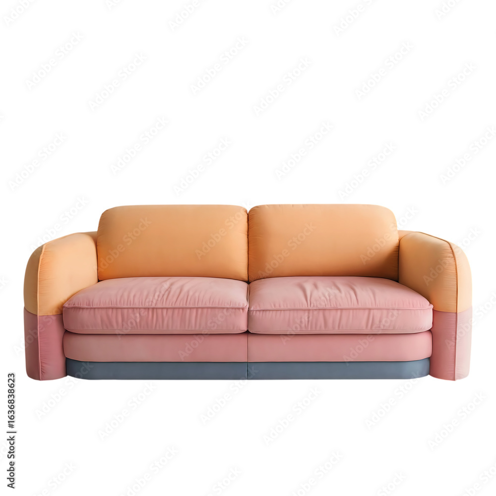 Obraz premium Modern pastel color block sofa isolated on transparent background, a stylish and comfortable piece of furniture for a trendy home