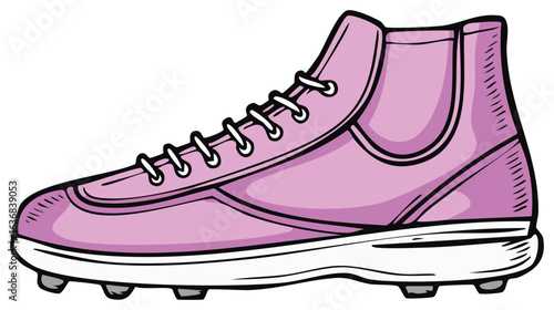 Illustrated athletic shoe in pink shades with lacing and cleats for sports and recreation