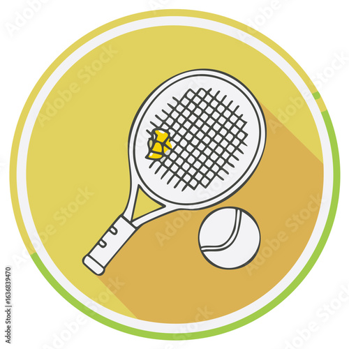Tennis Racket and Ball Sport Illustration with Yellow and Green Circular Design