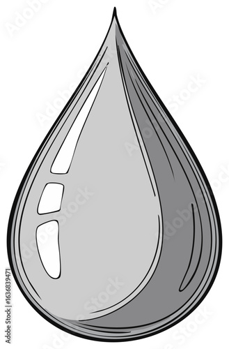 Stylized illustration of a single water droplet with reflective highlights