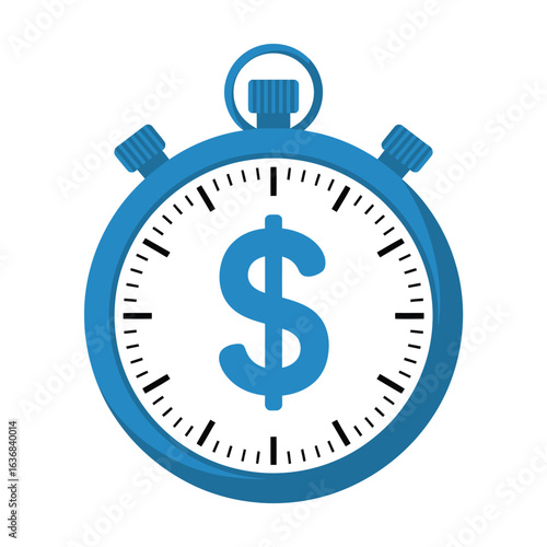 Blue stopwatch with a dollar sign on the face representing time is money