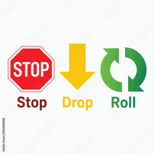 Stop drop and roll fire safety instruction graphic