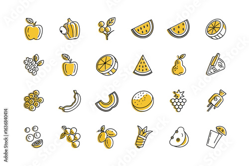 Fresh Fruits Illustration: A vibrant and appetizing illustration showcasing an array of fresh, hand-drawn fruits, perfect for food-related projects.