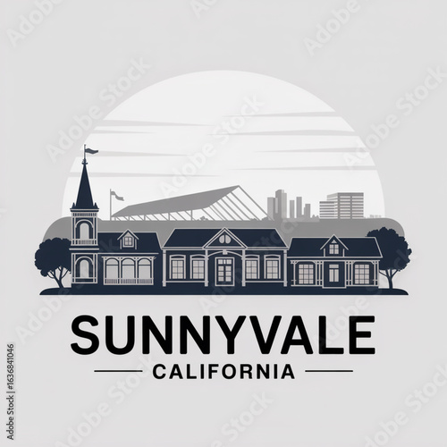 Sunnyvale Skyline Silhouette - Californian City with Victorian Charm and Silicon Valley Innovation Vector Illustration