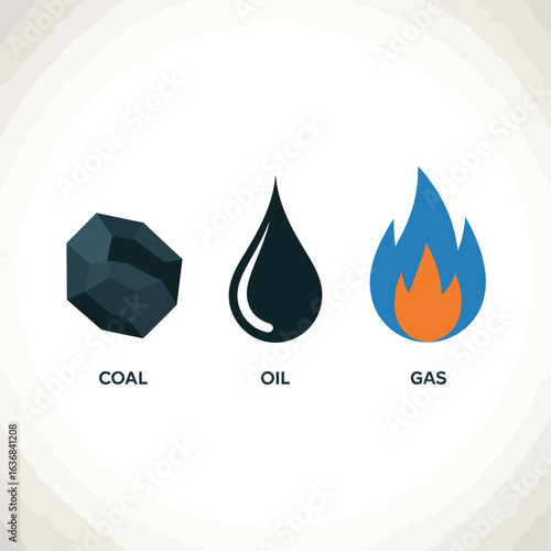 Icons representing coal oil and natural gas energy sources