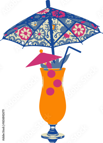 Refreshing Summer Drink with a Garnish and a Large Sunshade

