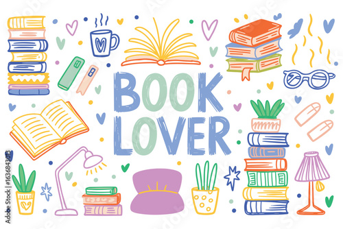 Book Lover Hand Drawn Doodle Vector Illustration