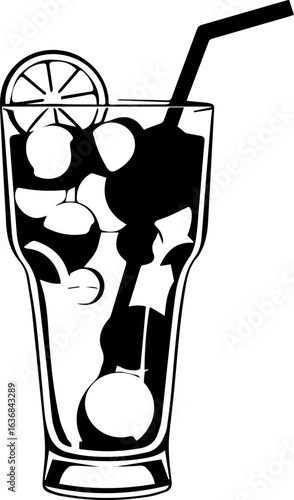 Iced Drink with Fruit Garnish in a Tall Glass

