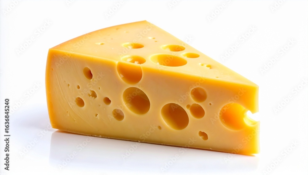 Wedge of Swiss cheese with large holes on a dark surface Wedge of Swiss cheese with large holes on a dark surface