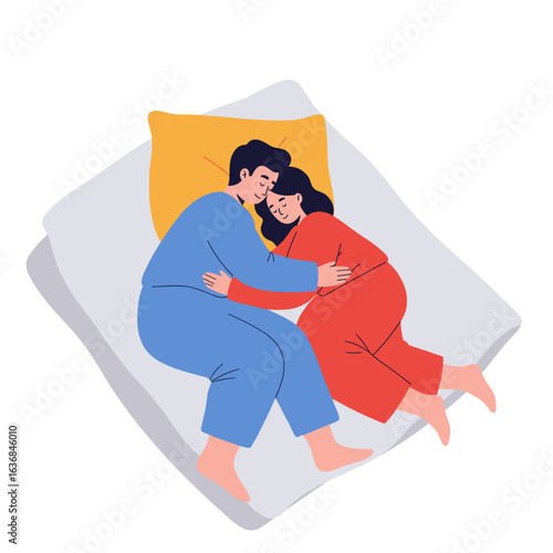 Couple cuddling in bed while relaxing together in pajamas  sleeping together