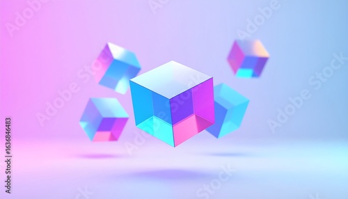 Wallpaper Mural Floating vibrant cubes in a soft pastel background Torontodigital.ca