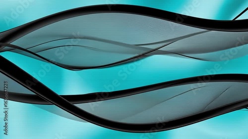 Abstract Waves in Turquoise and Black with Smooth Flowing Motion and Ethereal Background for Creative Design