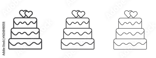 Wedding cake icon vector Graphics. Black thin lines icons