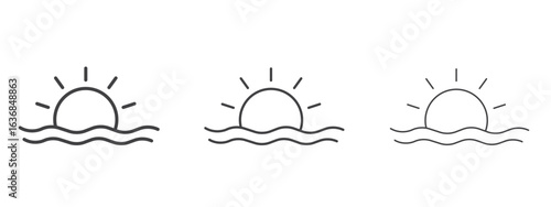Sunrise icon vector Graphics. Black thin lines icons