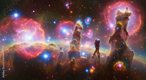Majestic Pillars of Creation Nebula: Cosmic Sculptures of Star Birth and Galactic Wonder