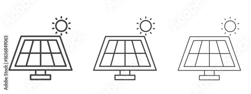 Solar panel icon vector Graphics. Black thin lines icons