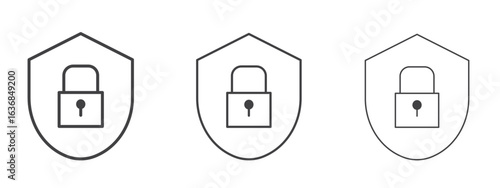 Shield lock icon vector Graphics. Black thin lines icons