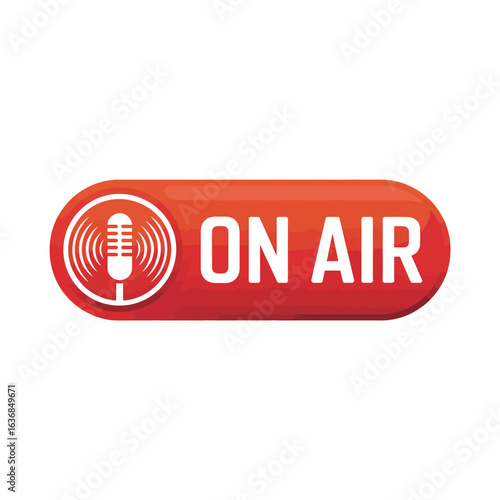 Red on air button with microphone icon for broadcasting and recording