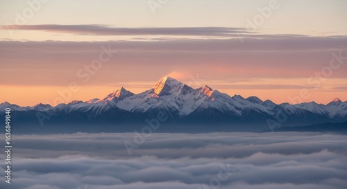 Majestic Snow-Capped Mountain Range Bathed in Golden Sunrise Light Above a Sea of Clouds