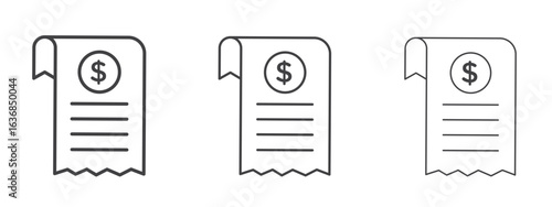 Receipt icon vector Graphics. Black thin lines icons