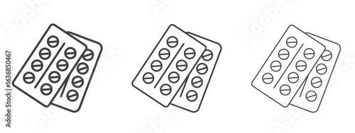 Pill blister pack icon vector Graphics. Black thin lines icons
