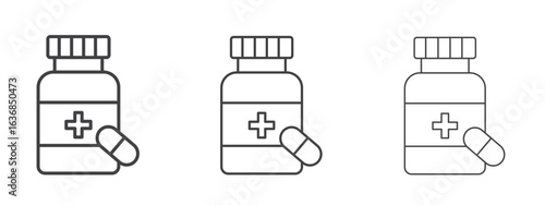 Pill bottle icon vector Graphics. Black thin lines icons
