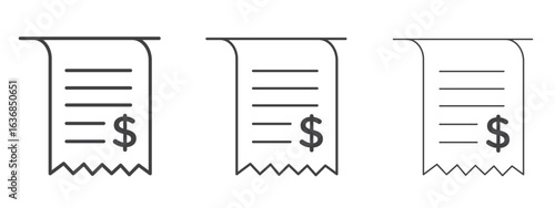 Payment receipt icon vector Graphics. Black thin lines icons