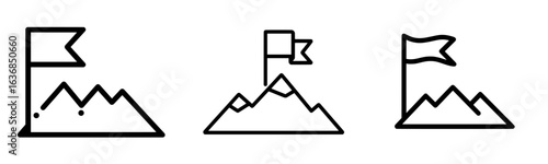 Modern flat icon for apps and websites featuring a mountain peak top with a flag or a goal symbolizing high ambitions
